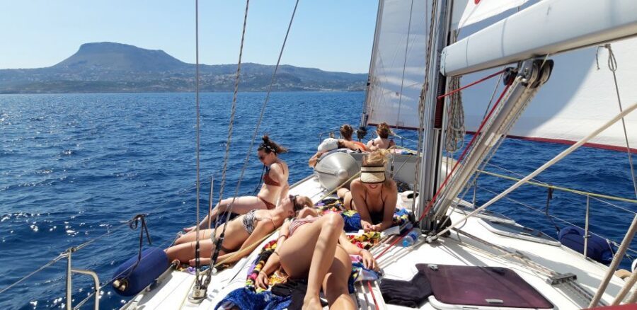 From Chania: Fully Private Sailing Cruise with Meal & Drinks - Ai Giannis Beach: your first swim stop and the photo-op chapel vibe